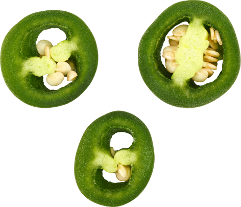 Close up Three Cut Green Jalapeno Peppers Isolated